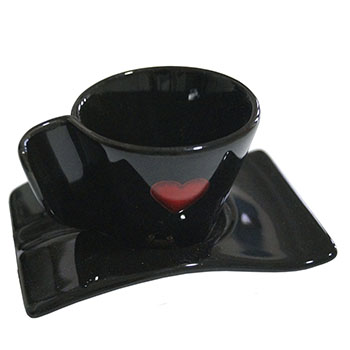 Set taza de café con plato - cerámica color negro